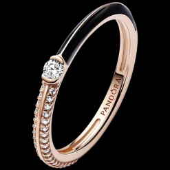 Anel Dourado E Preto Com Zirconias-Pandora Best