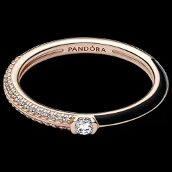 Anel Dourado E Preto Com Zirconias-Pandora Best
