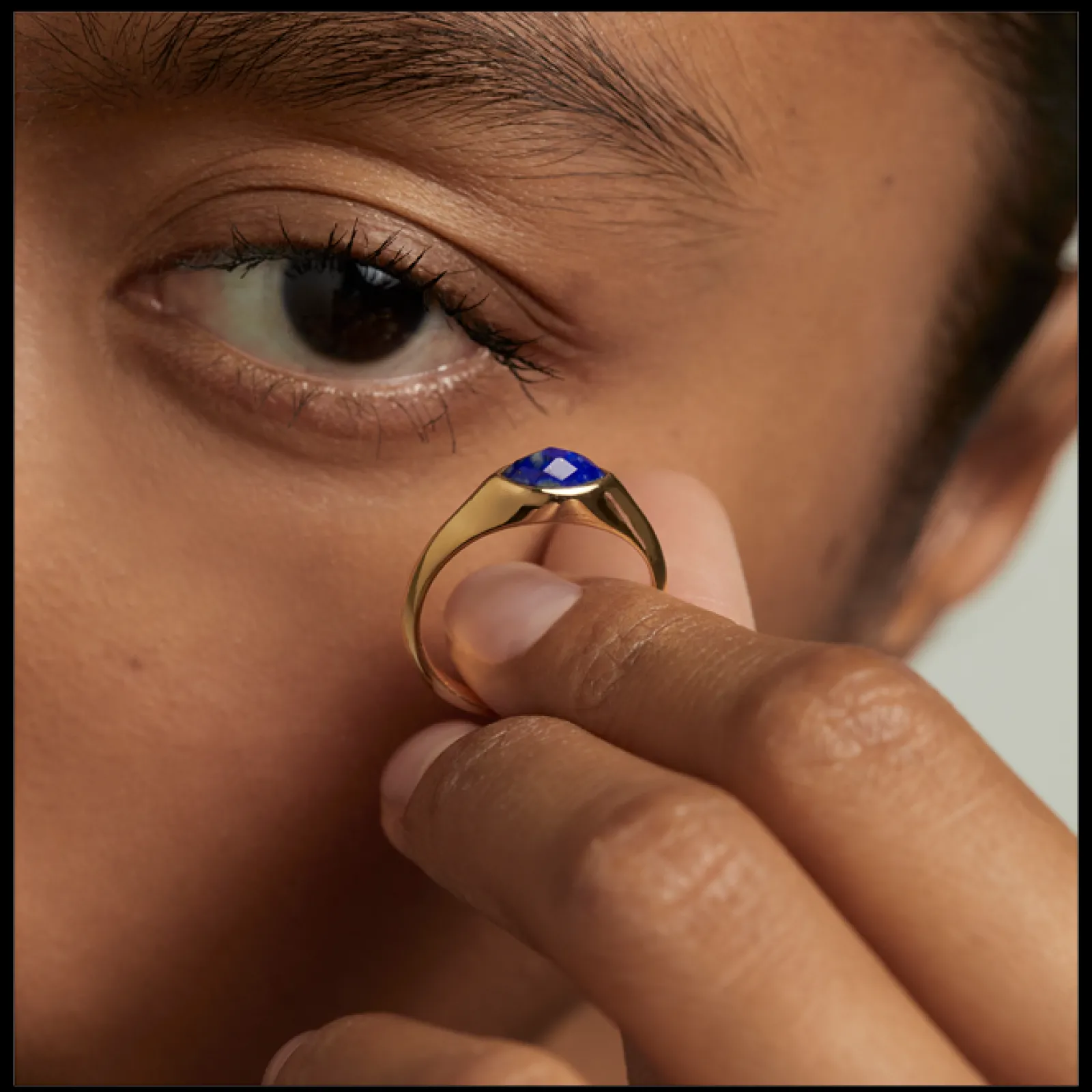 Anel Nomad Lapis Lazuli Stamp Dourado-PDPAOLA Clearance