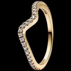 Anel Onda Dourada Com Zirconias-Pandora New