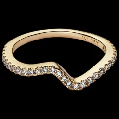 Anel Onda Dourada Com Zirconias-Pandora New