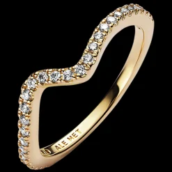 Anel Onda Dourada Com Zirconias-Pandora New