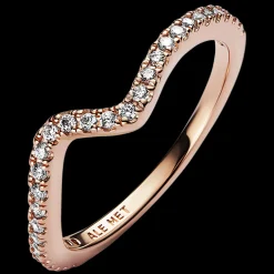 Anel Onda Rosa Com Zirconias-Pandora New