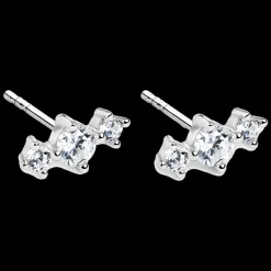 Brincos Alba 3 Pedras Prateados-Itemporality Discount