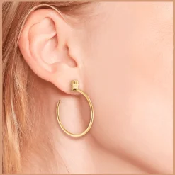 Brincos Argola Dourados Com Monograma-Tommy Hilfiger Jewelry New