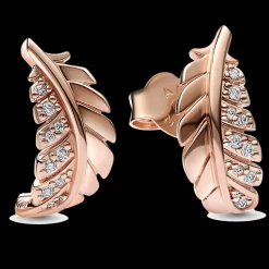 Brincos Penas Em Dourado Rosa-Pandora Hot