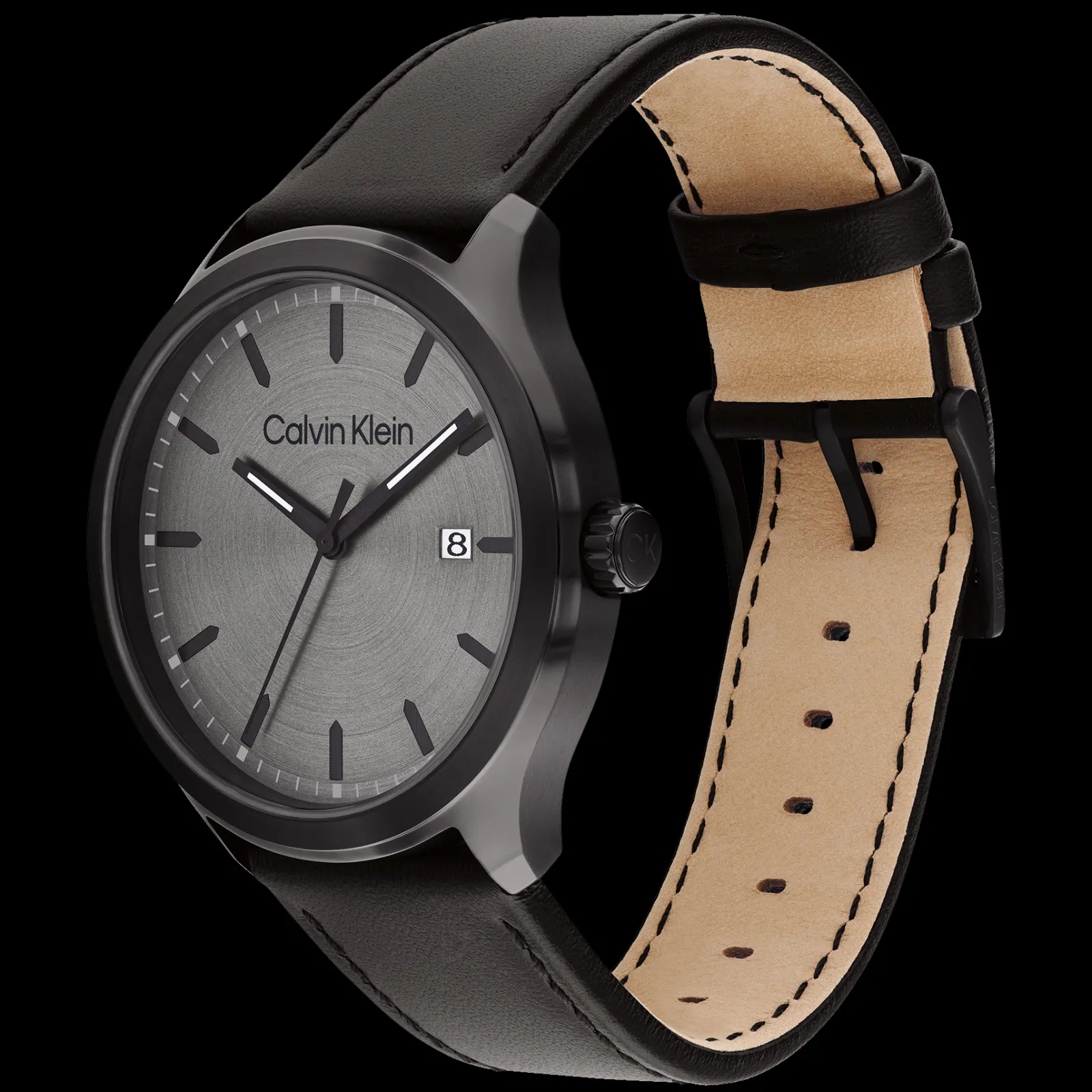 Cinzento E Preto Em Pele Preta-Calvin Klein Watches Fashion