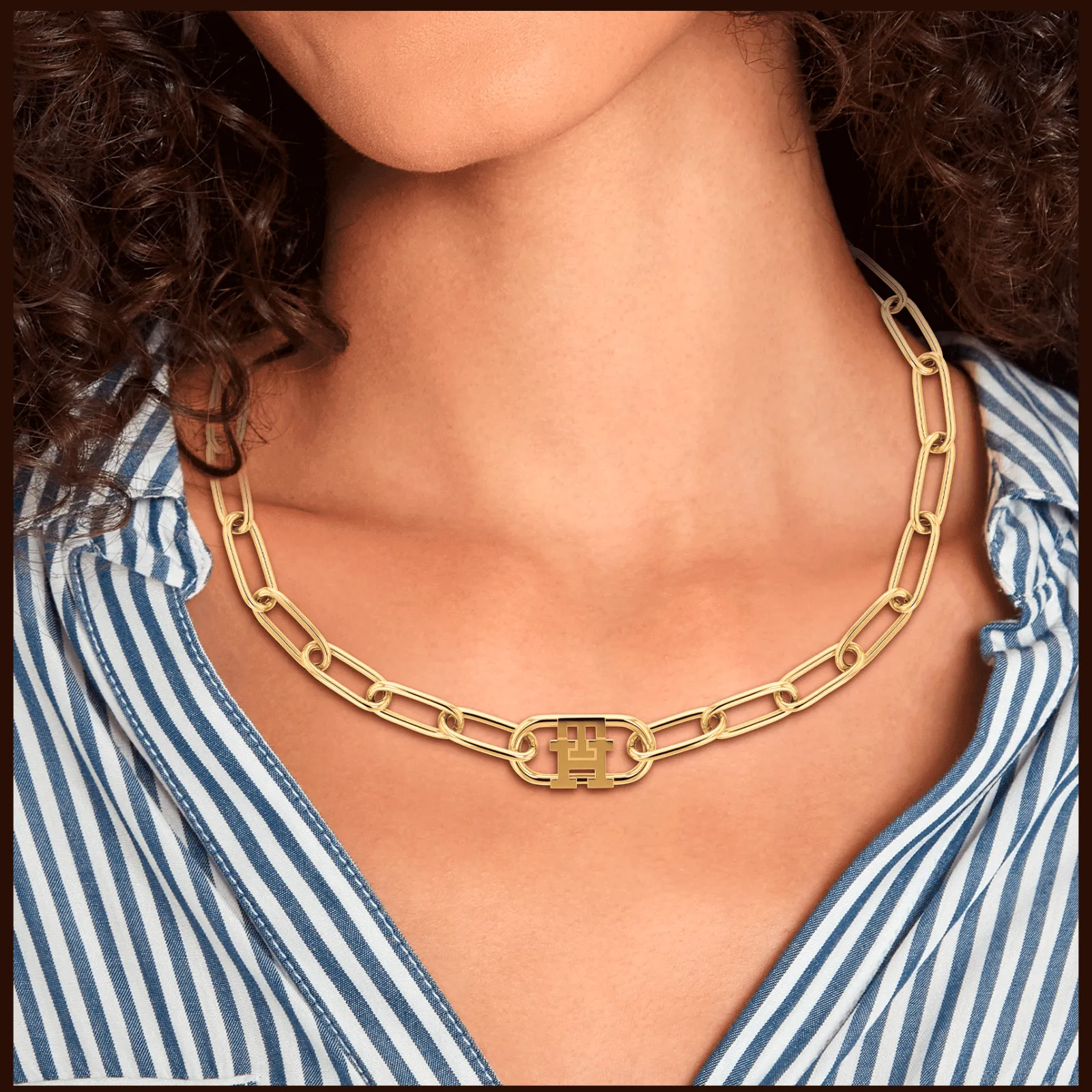 Colar Curto Dourado Com Monograma-Tommy Hilfiger Jewelry Best