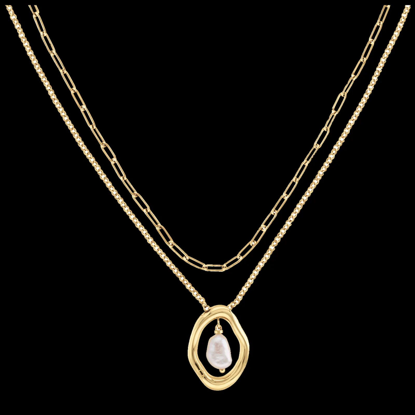 Colar Duplo Em Dourado Com Perola-Calvin Klein Jewelry Shop