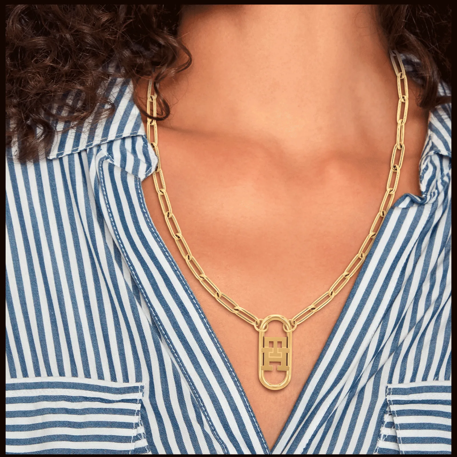 Colar Longo Dourado Com Monograma-Tommy Hilfiger Jewelry Flash Sale