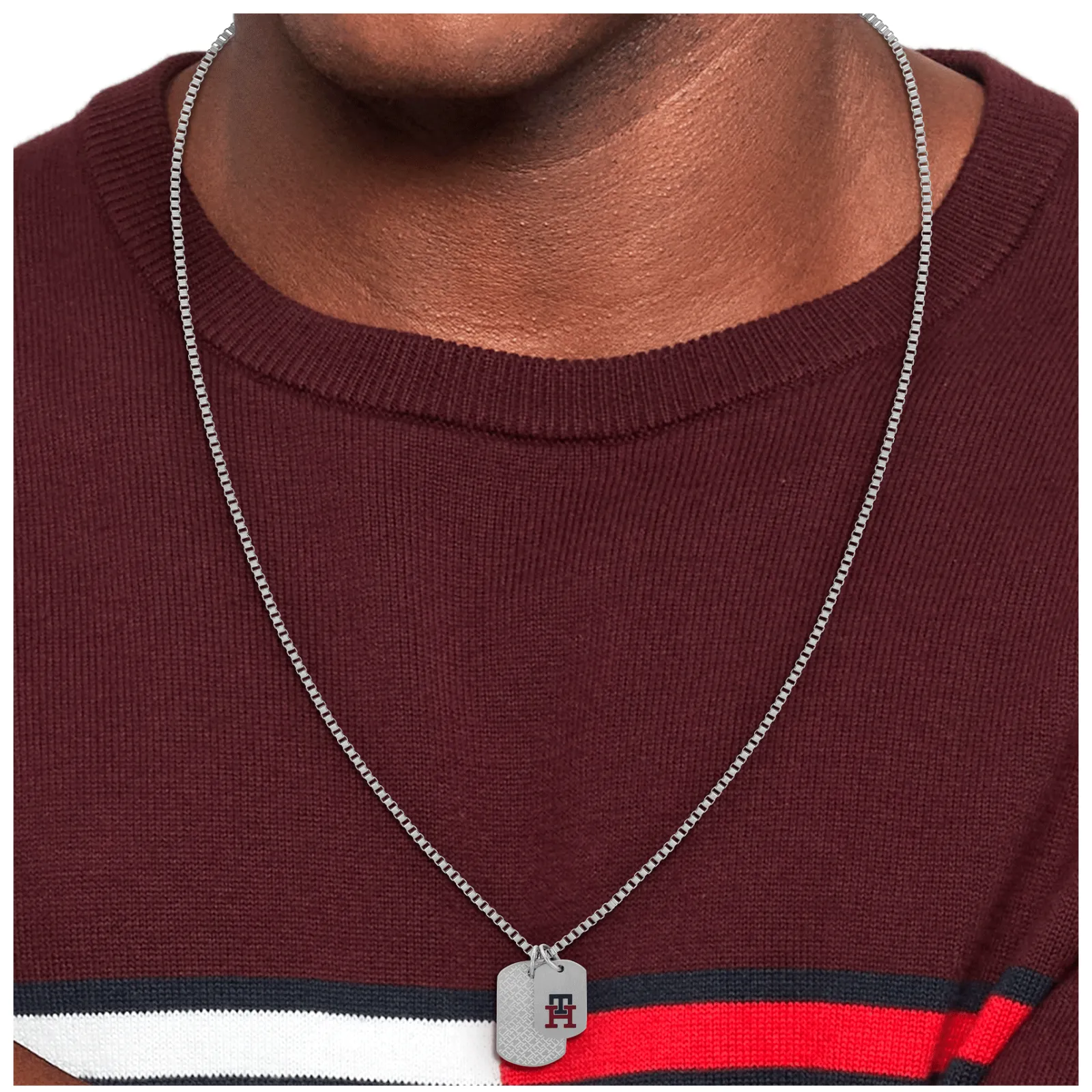 Colar Prateado Chapas Monograma-Tommy Hilfiger Jewelry New
