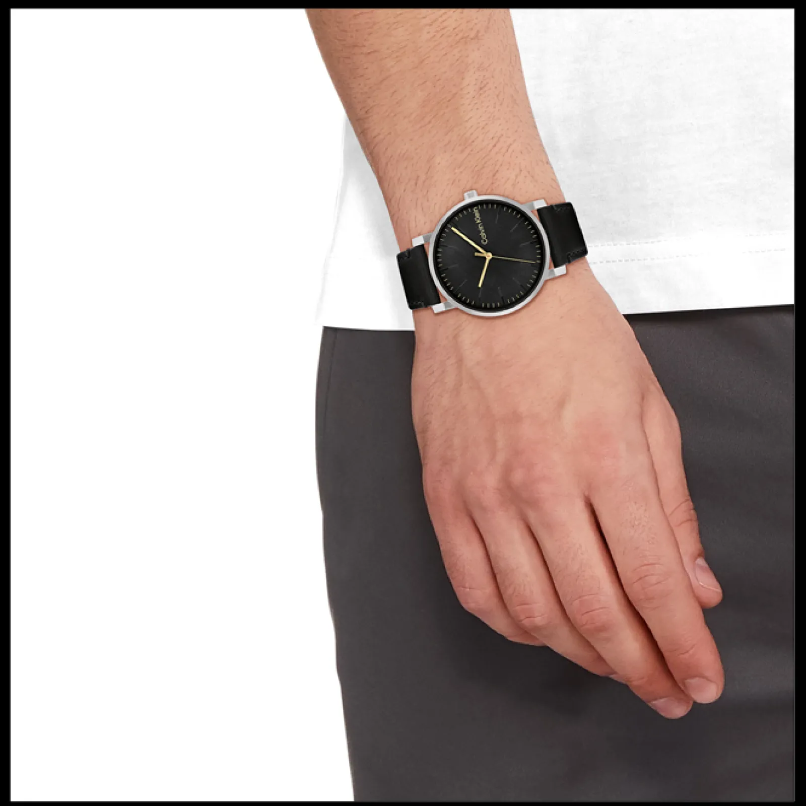 Preto E Aco Em Pele Preta-Calvin Klein Watches Clearance