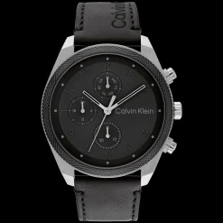 Preto E Aco Em Pele Preta-Calvin Klein Watches Flash Sale