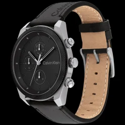 Preto E Aco Em Pele Preta-Calvin Klein Watches Flash Sale