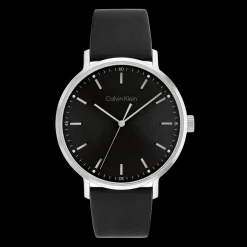 Preto E Aco Em Pele Preta-Calvin Klein Watches Shop