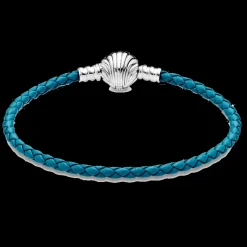 Pulseira Couro Turquesa Com Fecho Concha-Pandora Store