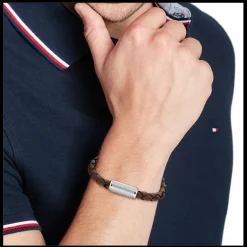 Pulseira Pele Cognac Fecho Aco Iman-Tommy Hilfiger Jewelry New