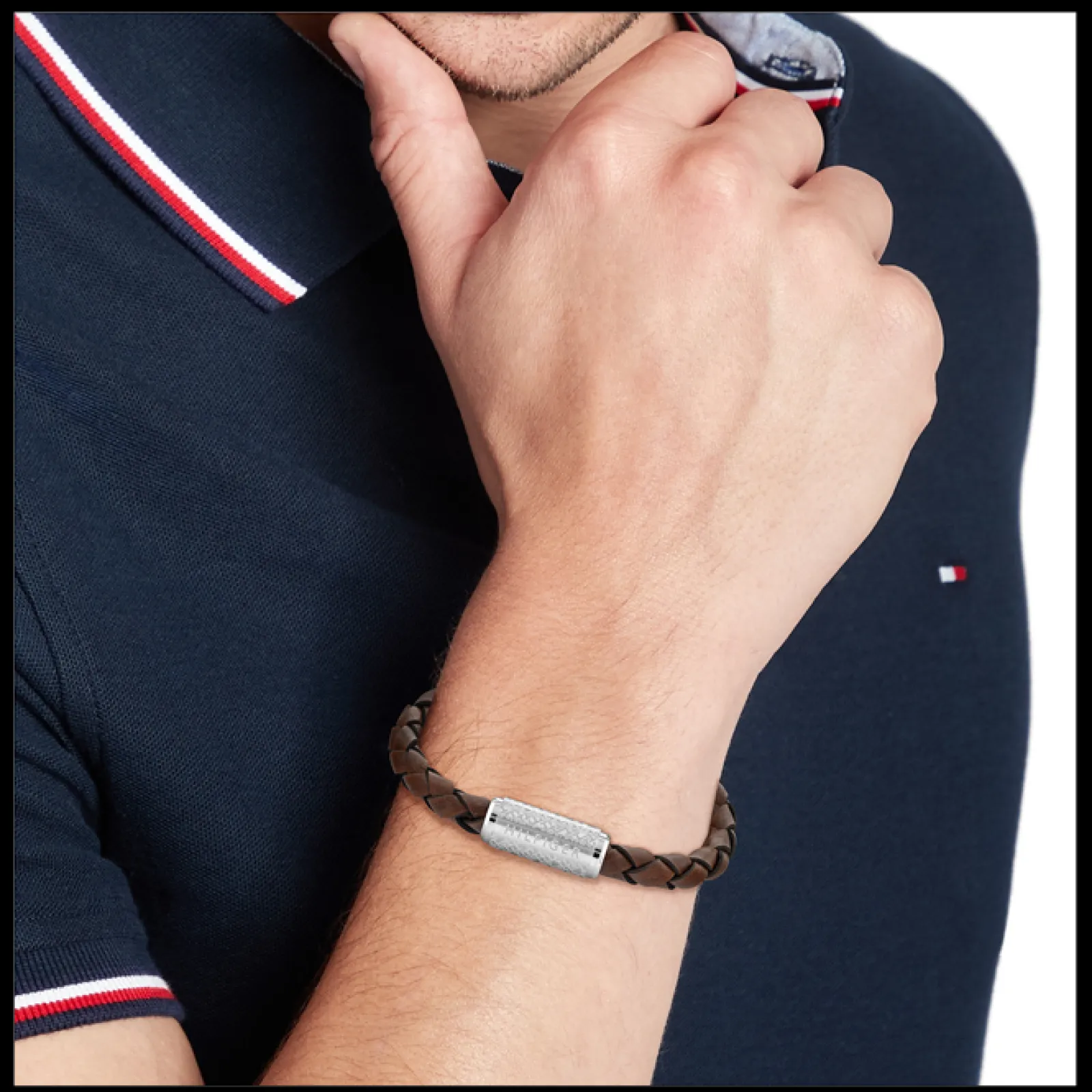 Pulseira Pele Cognac Fecho Aco Iman-Tommy Hilfiger Jewelry New