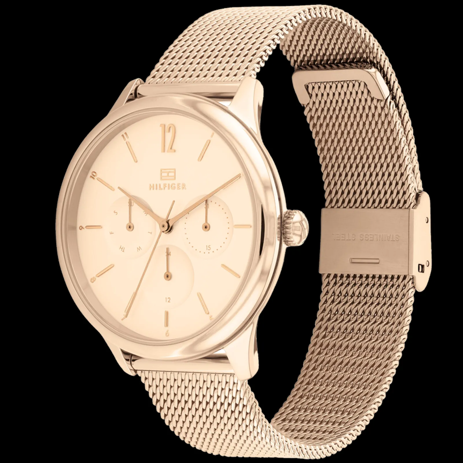 Relogio Aco Dourado Rosa Malha Milanesa-Tommy Hilfiger Watches Fashion