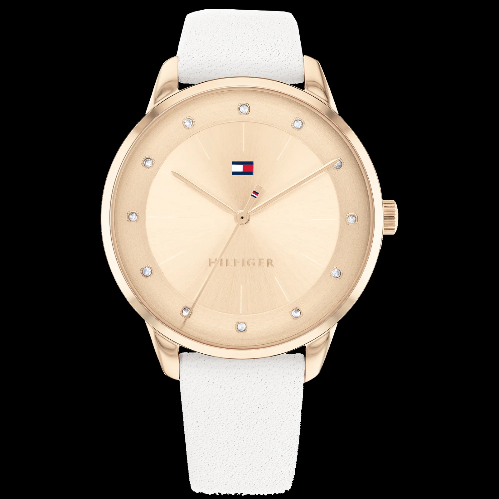 Relogio Aco Ip Dourado Com Cristais Pele Branca-Tommy Hilfiger Watches Store