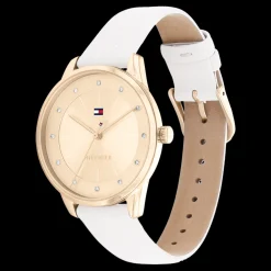 Relogio Aco Ip Dourado Com Cristais Pele Branca-Tommy Hilfiger Watches Store
