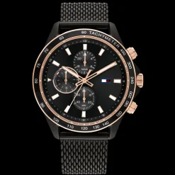 Relogio Aco Ip Preto Malha Milanesa-Tommy Hilfiger Watches Cheap