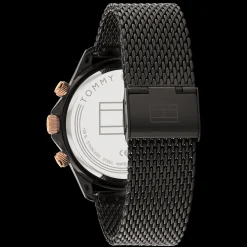 Relogio Aco Ip Preto Malha Milanesa-Tommy Hilfiger Watches Cheap