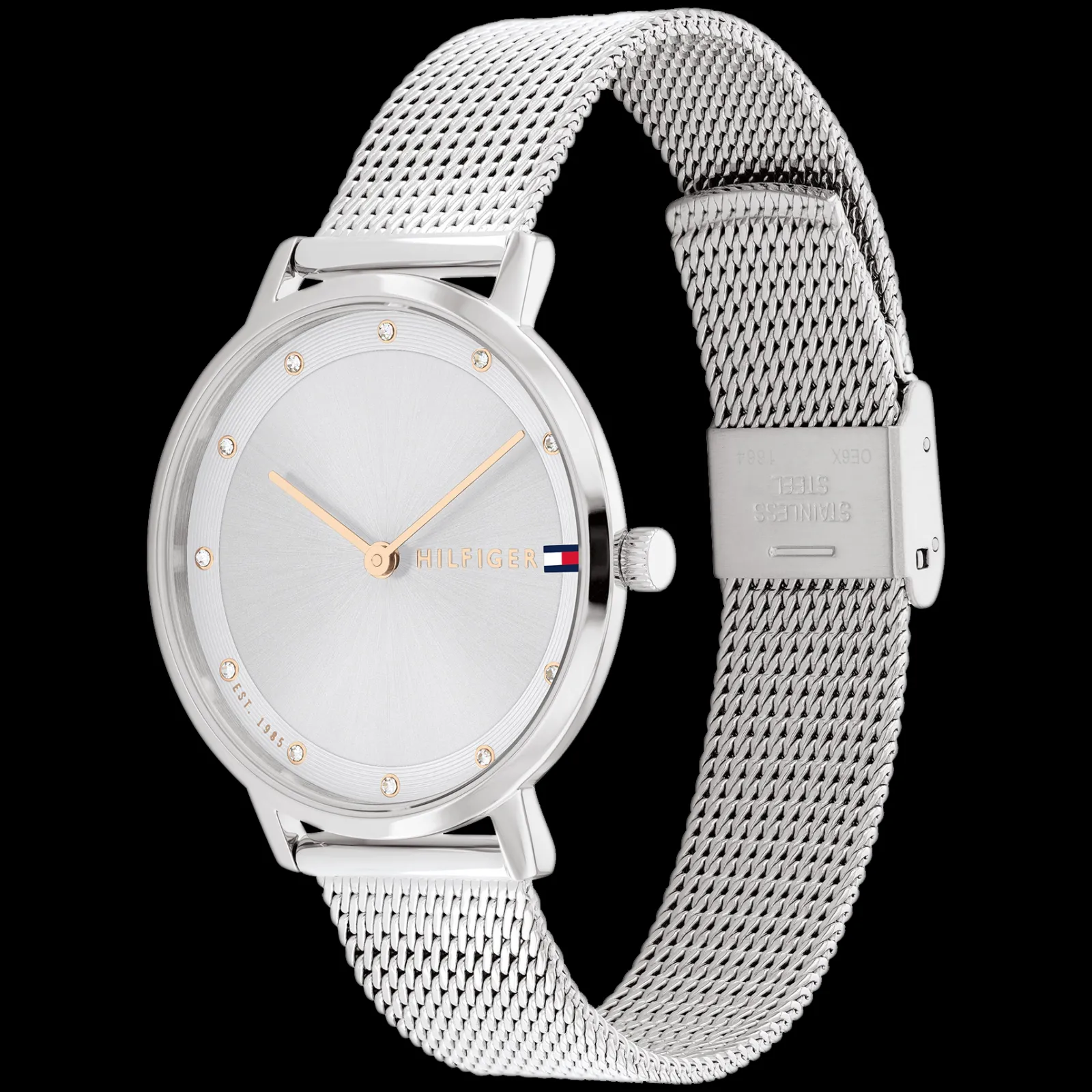 Relogio Aco Prateado, Cristais E Malha Milanesa-Tommy Hilfiger Watches Fashion