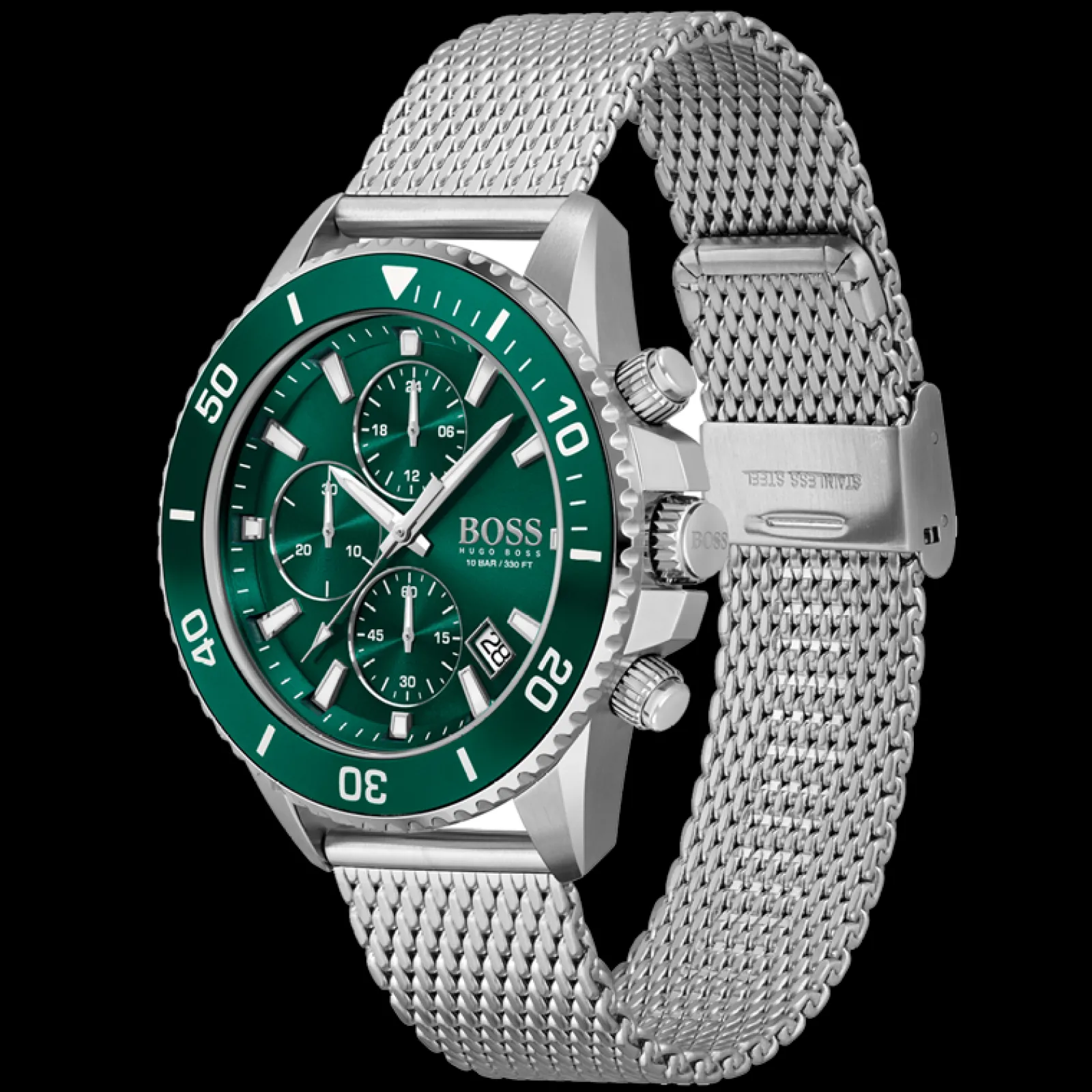 Relogio Admiral Aco Verde Malha Milanesa-Boss Watches New