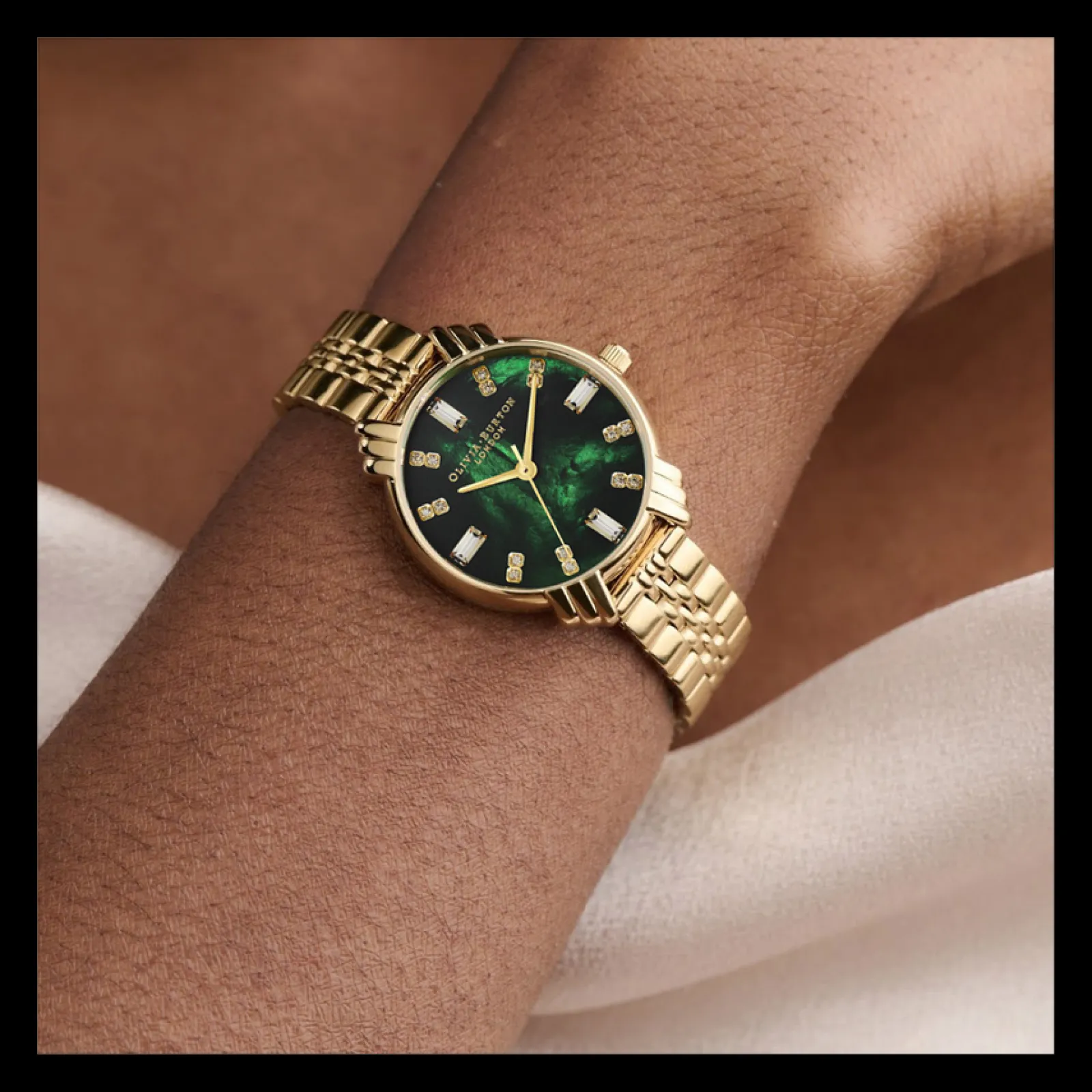 Relogio Art Deco Verde Esmeralda Aco Dourado-Olivia Burton Online