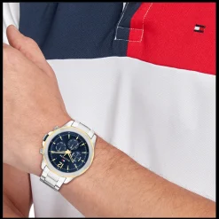 Relogio Azul Aco E Ip Dourado-Tommy Hilfiger Watches New