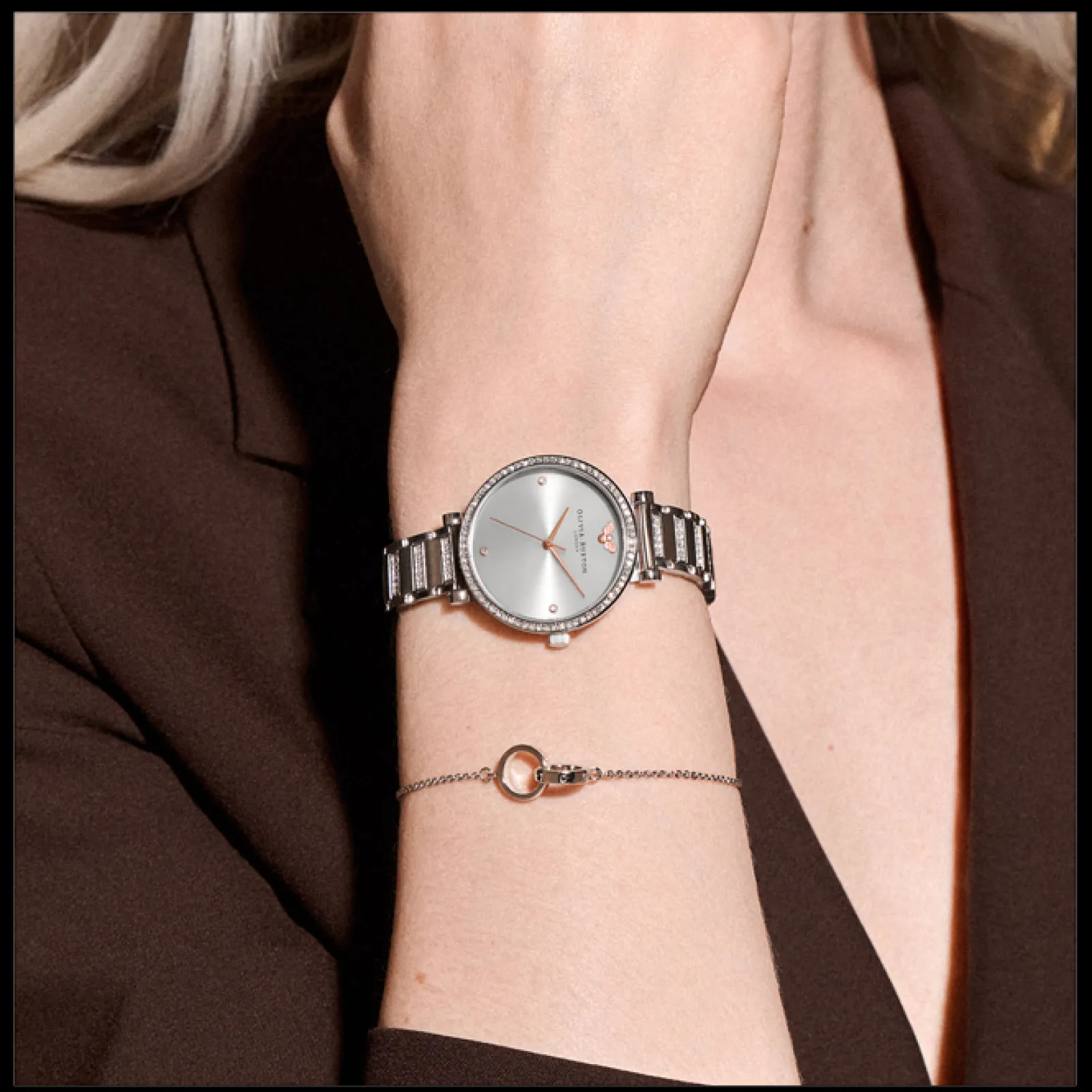 Relogio Belgrave Tbar Prateado Aco E Cristais-Olivia Burton Shop