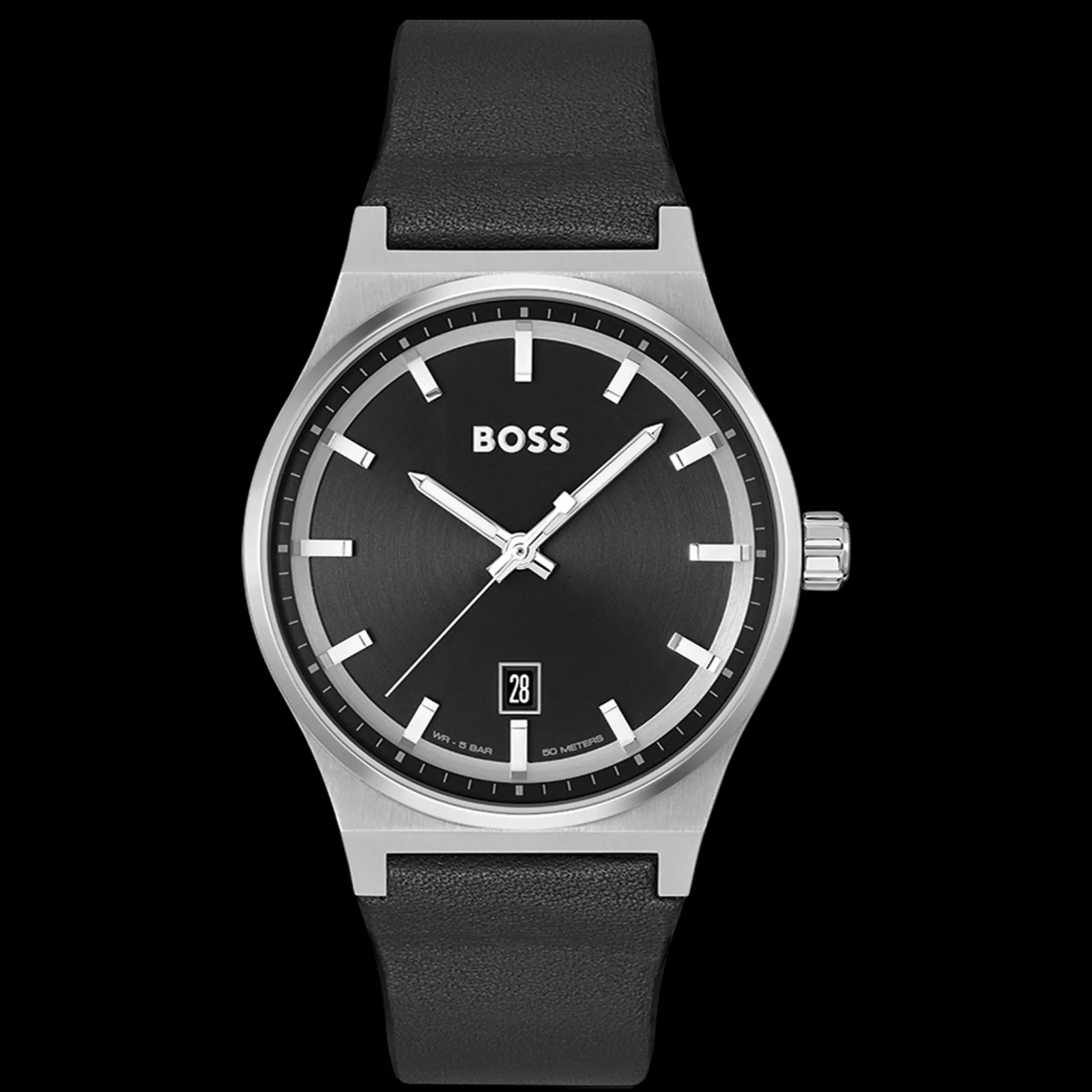 Relogio Candor Preto Aco Pele-Boss Watches Hot