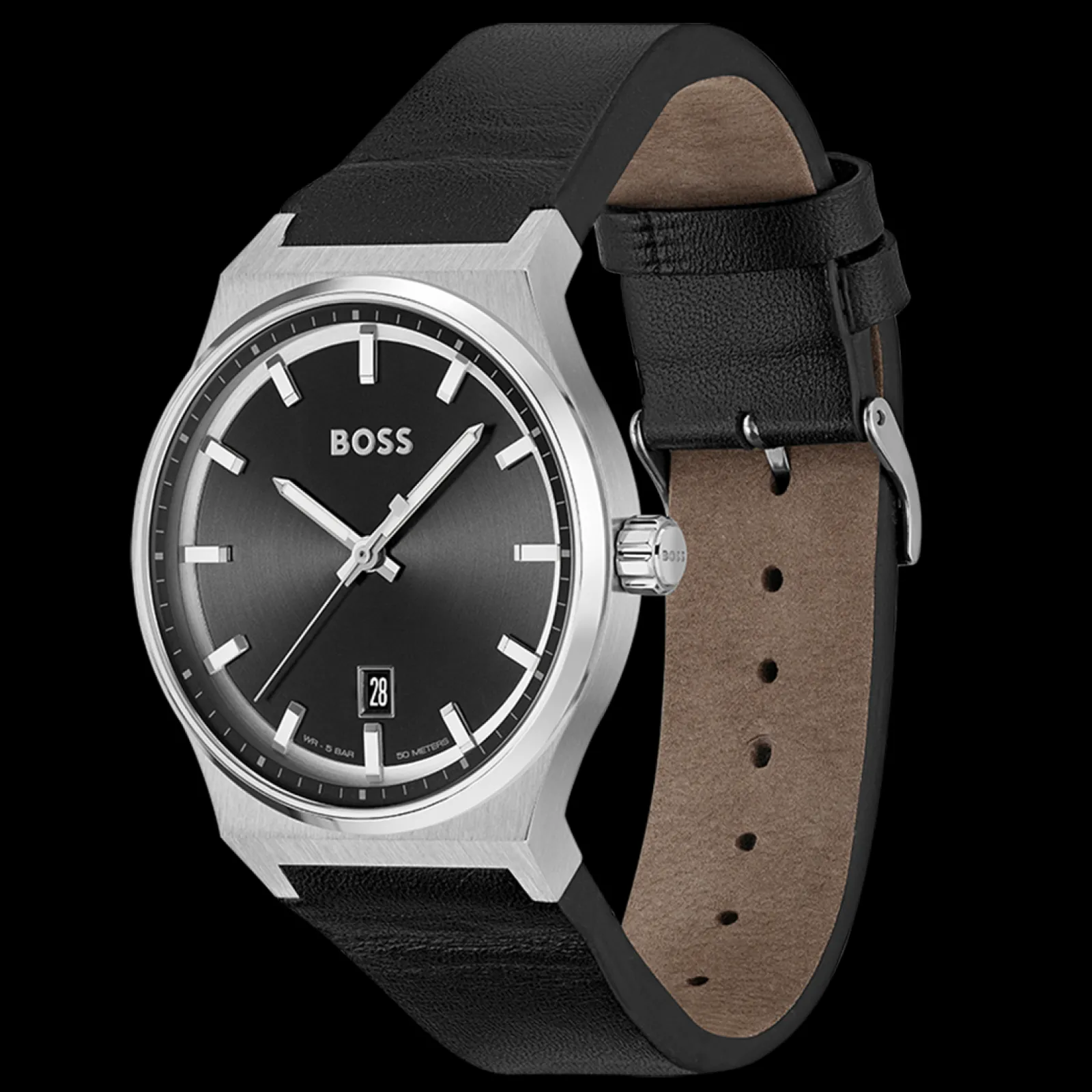 Relogio Candor Preto Aco Pele-Boss Watches Hot