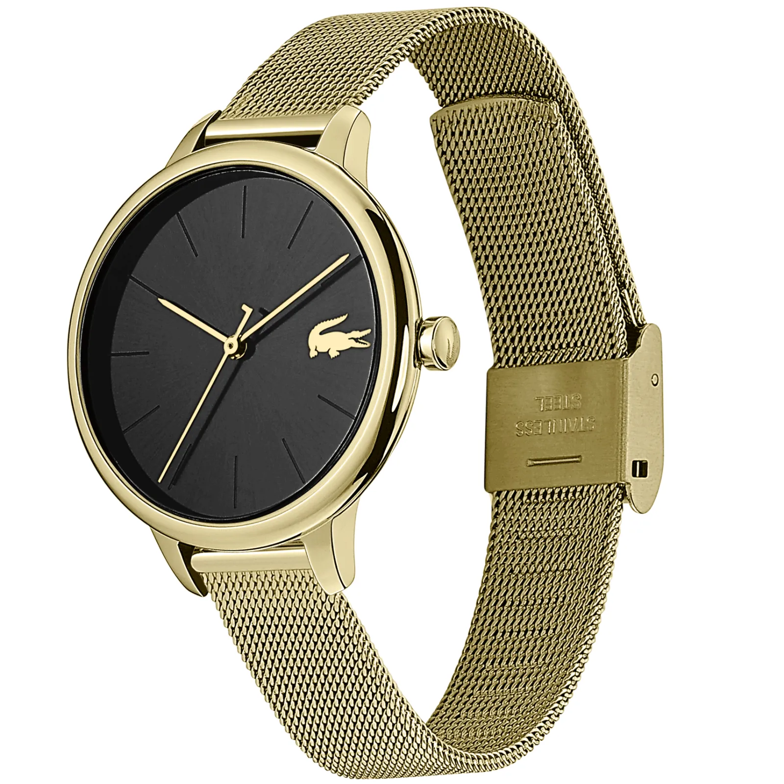 Relogio Cannes Aco Dourado Preto Malha-Lacoste Cheap