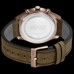 Relogio #Chase Aco Dourado Pele Castanha-Hugo Hot