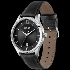 Relogio Elite Preto Aco E Pele Preta-Boss Watches Best