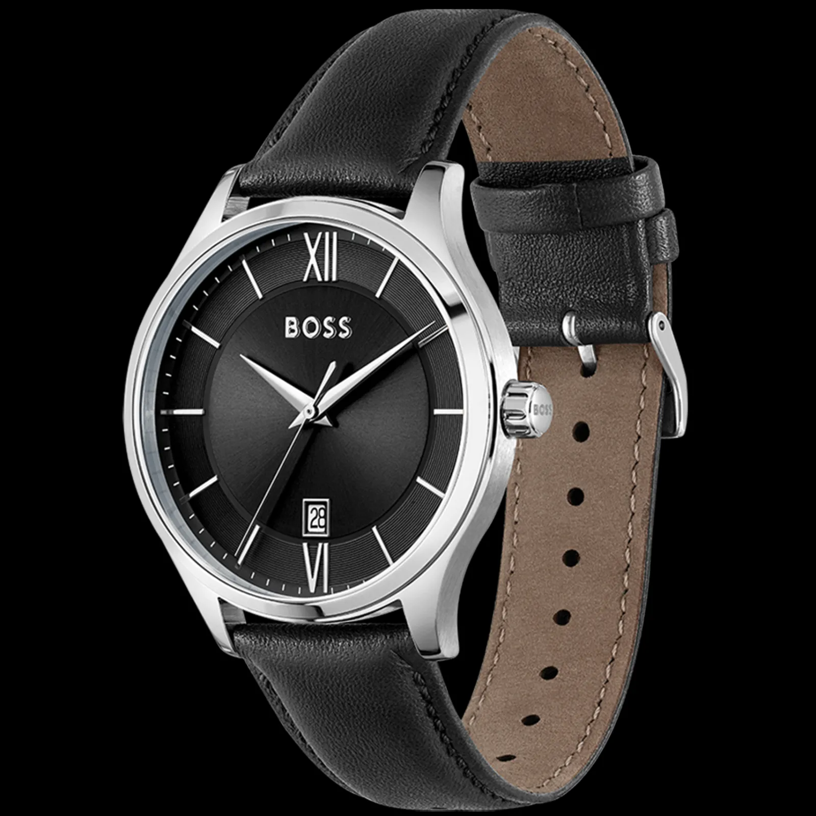 Relogio Elite Preto Aco E Pele Preta-Boss Watches Best