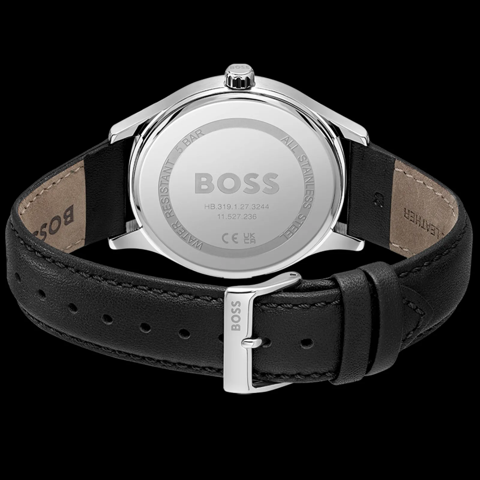 Relogio Elite Preto Aco E Pele Preta-Boss Watches Best