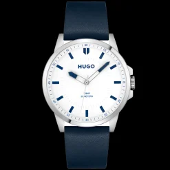Relogio #First Aco Pele Azul-Hugo Discount