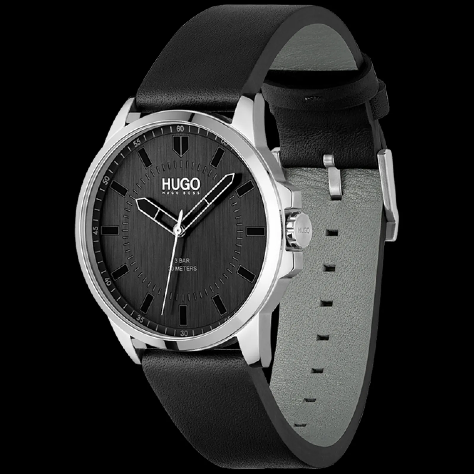 Relogio #First Aco Pele Preta-Hugo Online