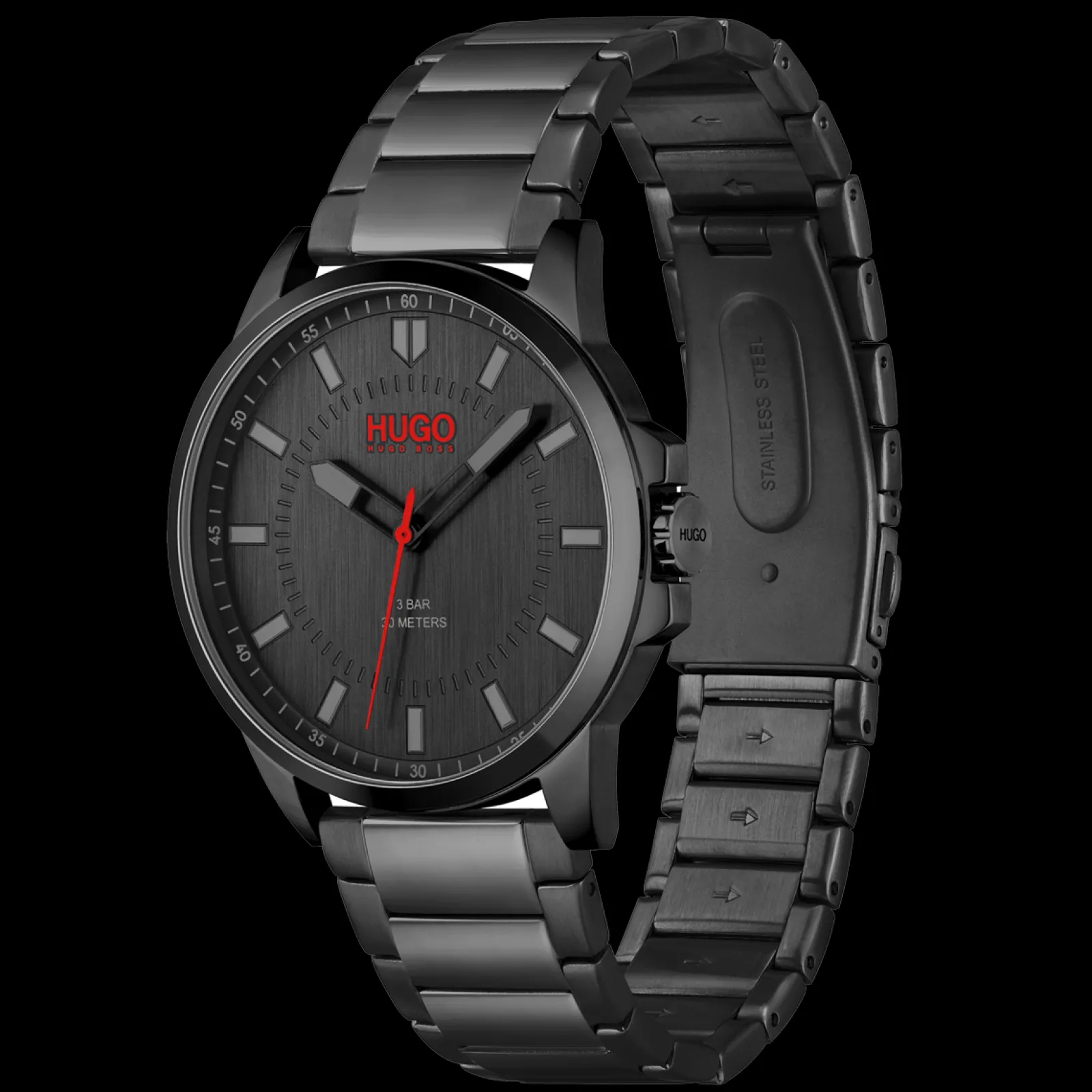 Relogio #First Preto Aco E Ip Preto-Hugo Clearance