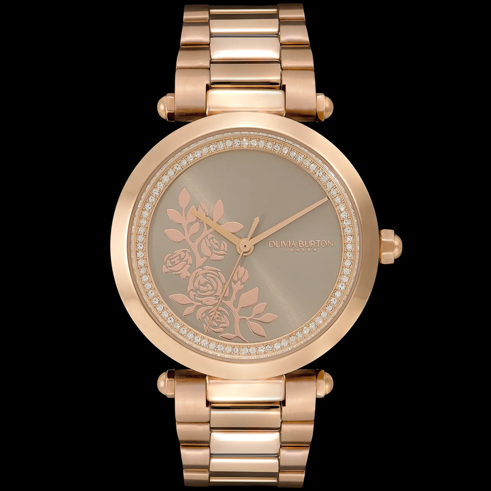 Relogio Floral T-Bar Aco Ip Dou. Rosa E Cristais-Olivia Burton New