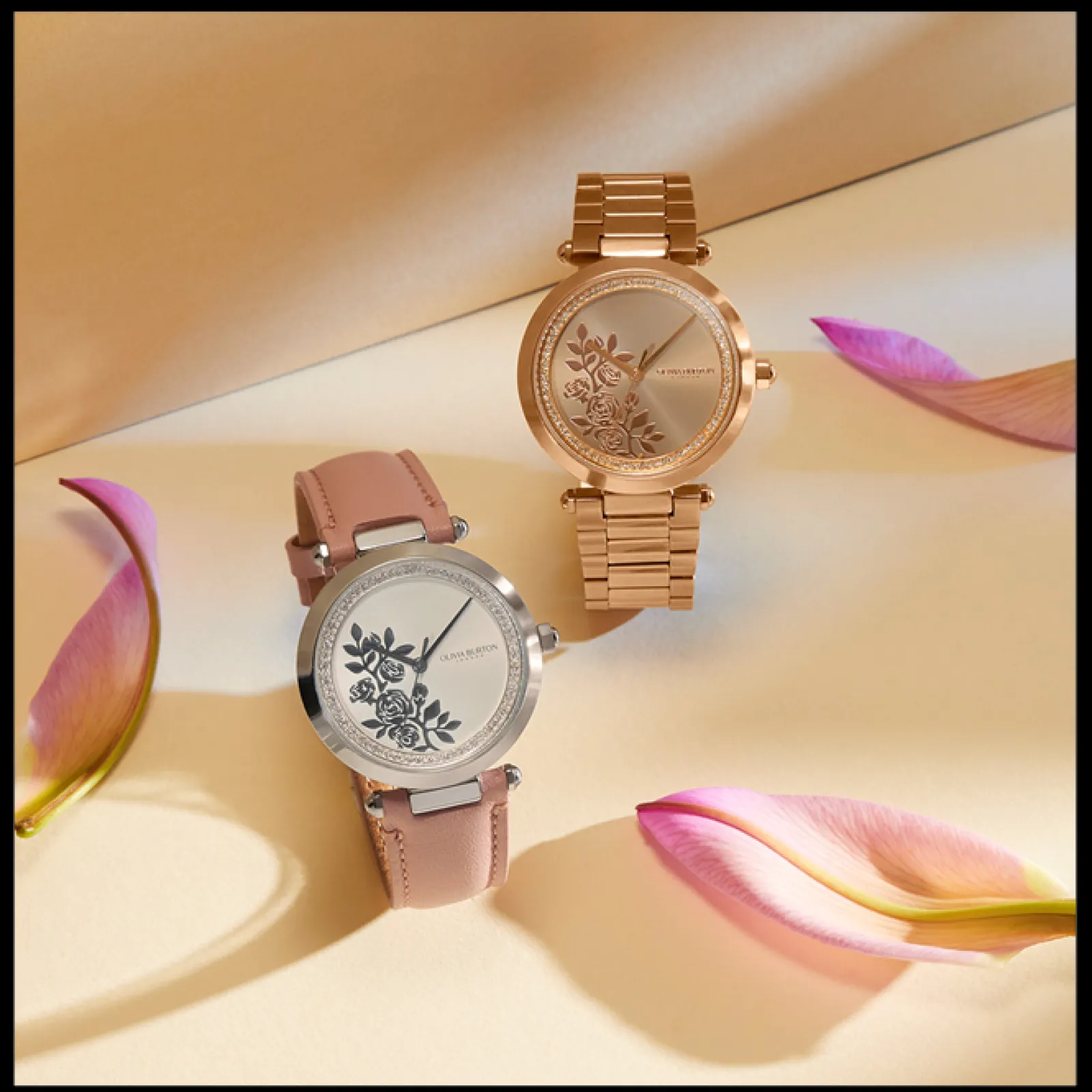 Relogio Floral T-Bar Aco Ip Dou. Rosa E Cristais-Olivia Burton New