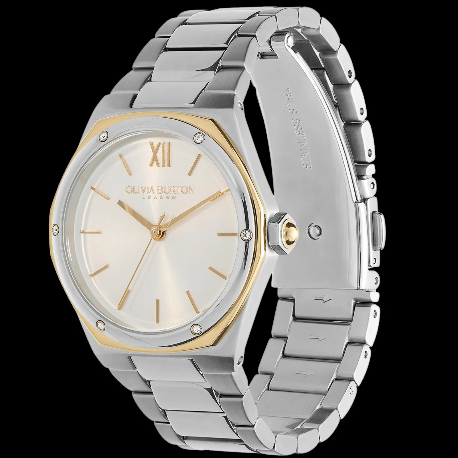 Relogio Hexa Aco Bicolor E Cristais-Olivia Burton New