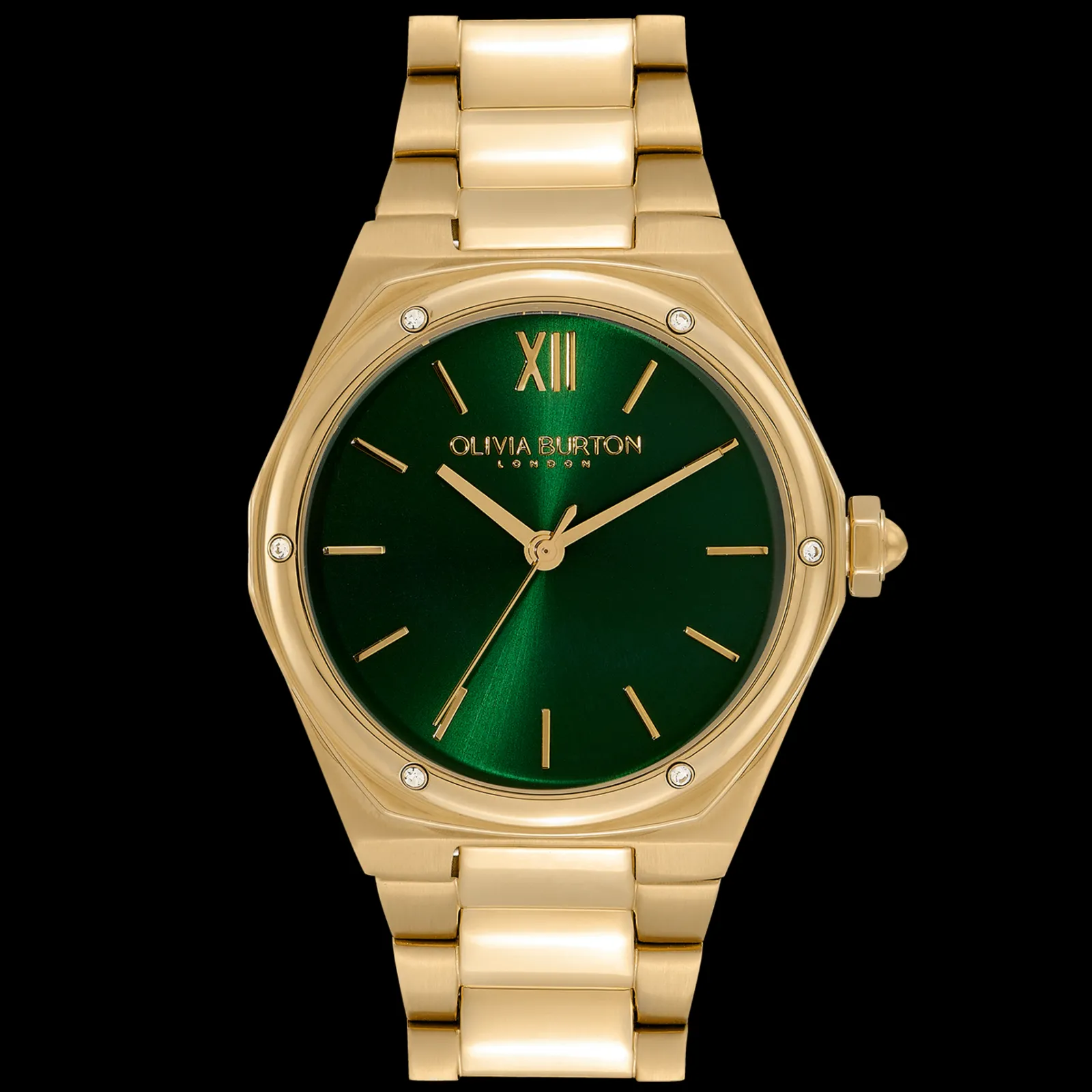 Relogio Hexa Verde Aco Ip Dourado E Cristais-Olivia Burton Flash Sale