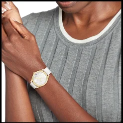 Relogio Madreperola Aco Dourado Pele Branca-Tommy Hilfiger Watches Cheap
