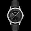 Relogio Purity Preto Aco E Pele Preta-Boss Watches New