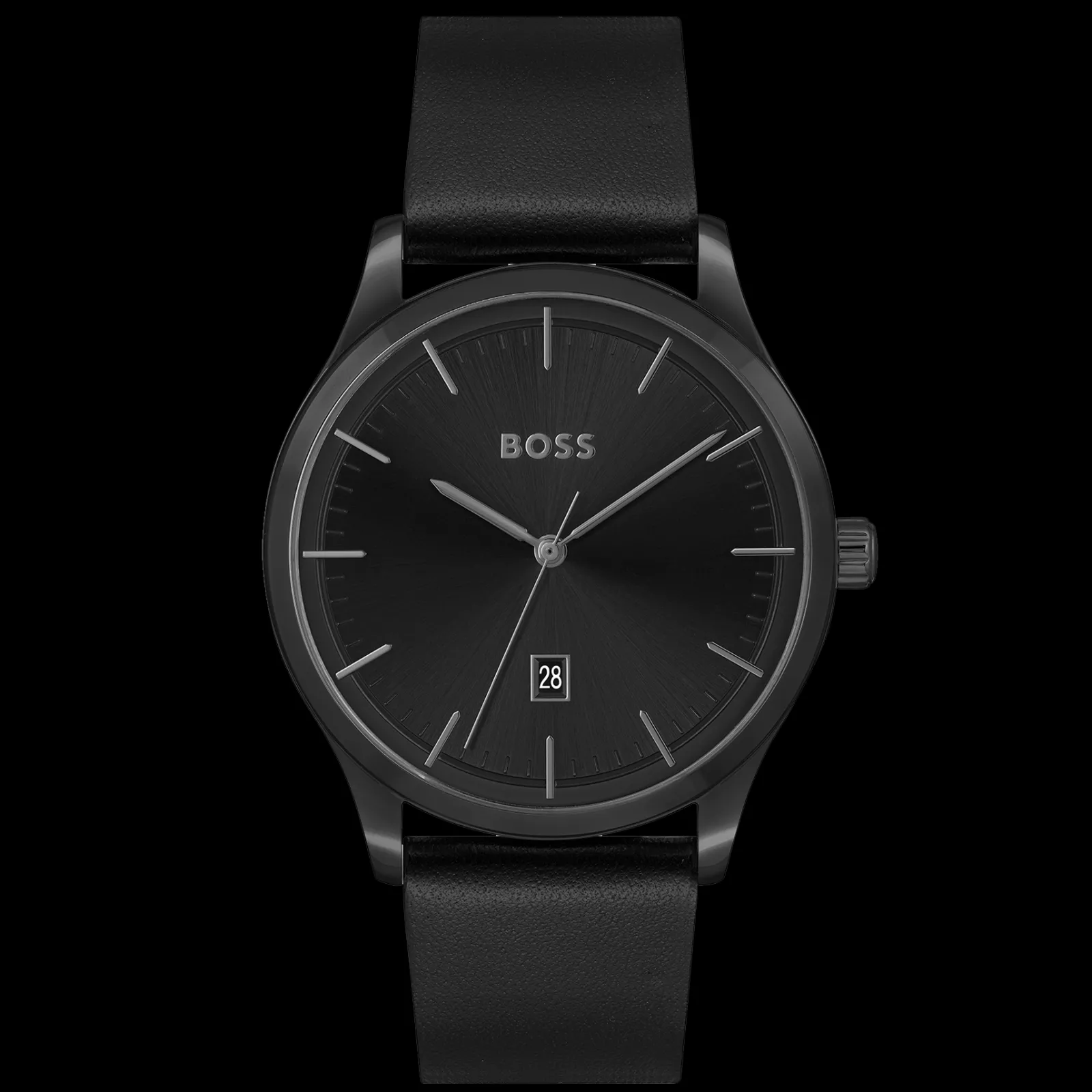 Relogio Reason Aco Ip Preto Pele Preta-Boss Watches Cheap