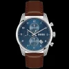 Relogio Skymaster Aco Azul Pele Castanha-Boss Watches New
